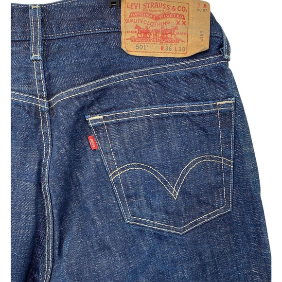 Levi's Mens 501 Jeans 36x30 Regular Fit Dark Wash Denim Button Fly Blue - Picture 8 of 11